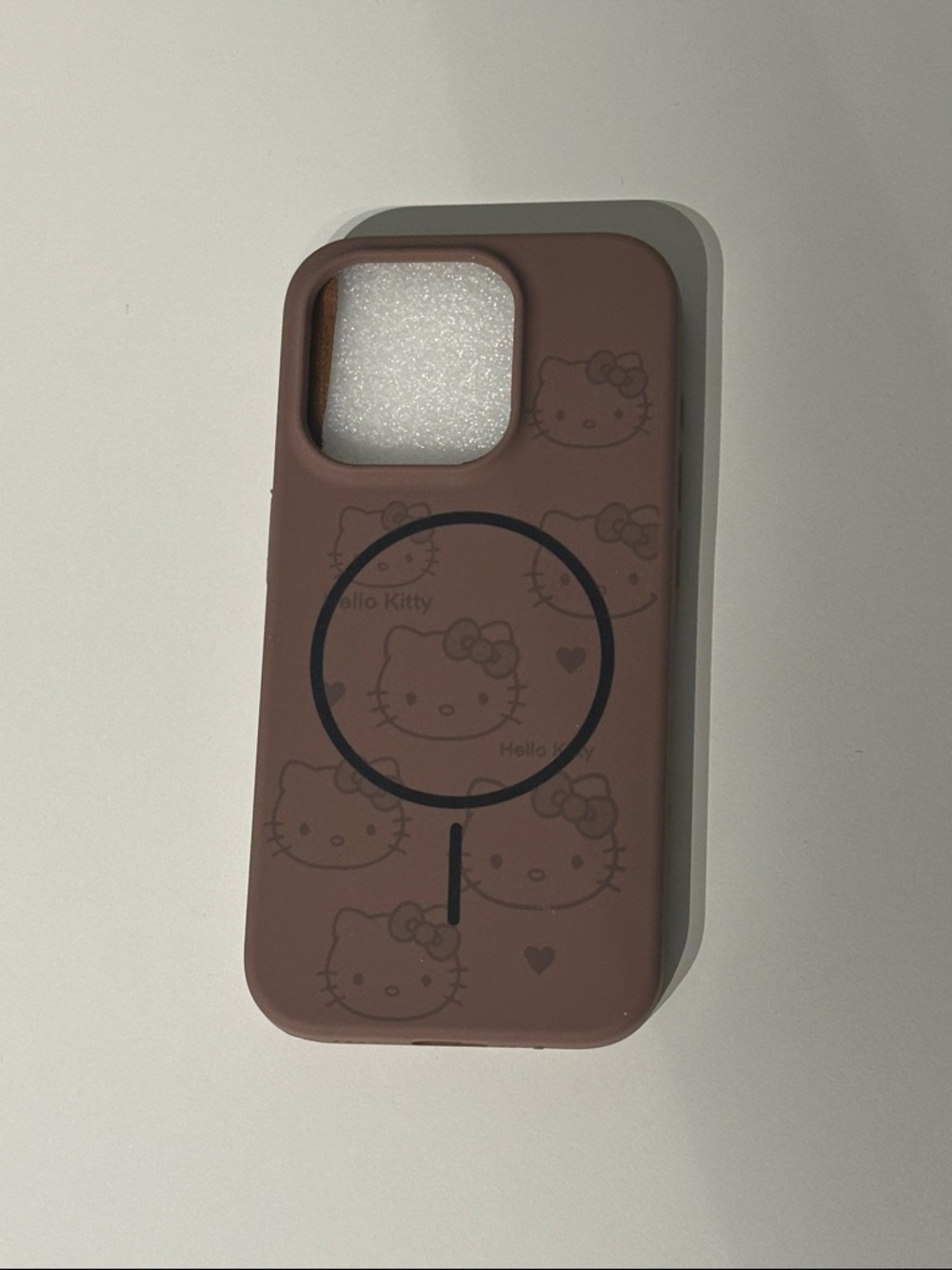 Hello Kitty Brown Silicone iPhone Case with MagSafe Ring Accent